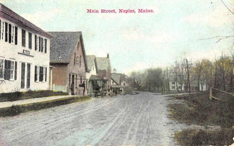 Naples ME Dirt Main Street Store Fronts W. M. Prilay Publisher Postcard