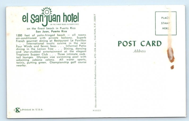 EL SAN JUAN Hotel Puerto Rico Postcard