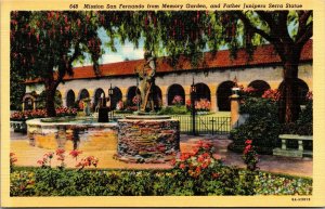 Vtg Mission San Fernando CA Memory Garden Father Junipero Serra Statue Postcard