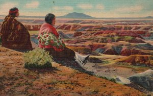 Vintage Postcard Hopi Indians Orlin and Zellah on the Edge Of Painted Desert