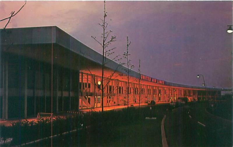 New York City United Airlines Terminal Night View JFK Airport Vintage Postcard