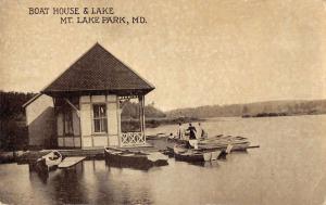 Mountain Lake Park Maryland birds eye view boathouse lake antique pc Z13194