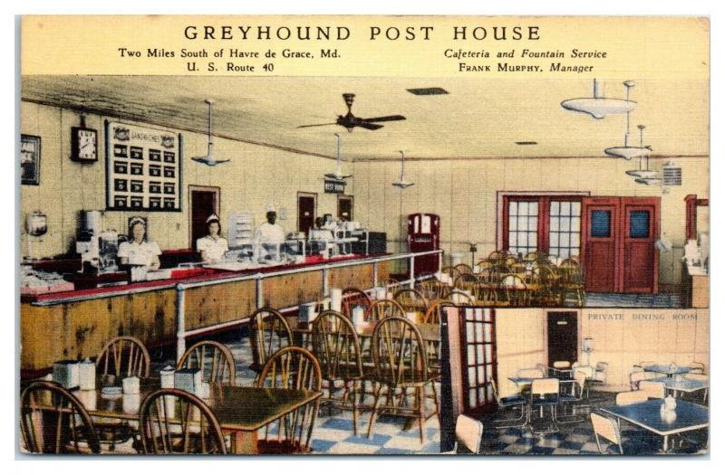 Greyhound Post House Interior, Havre de Grace, MD Postcard *5E2