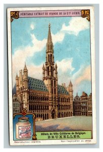 Vintage Liebig Trade Card - French - 4 of the Famous Town Halls of Belgium Set
