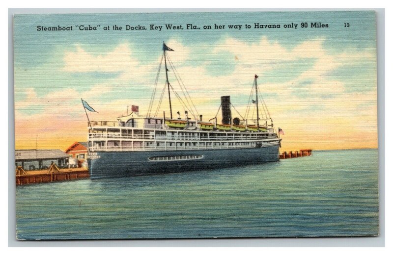 Vintage 1940's Postcard Steamboat Cuba at the Docks in Key West Florida