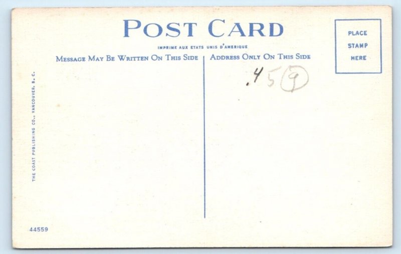 North Shore Marine Drive Fisherman's Cove VANCOUVER B.C. Canada Linen Postcard