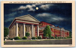 M-45683 Night-Time Scene First Baptist Church & Sunday School Rooms Columbia S C