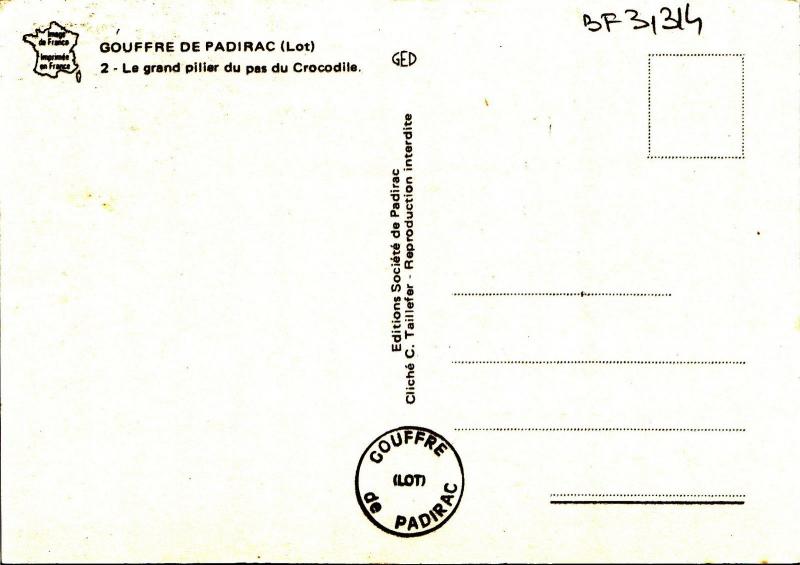 BF31314 gouffre de padirac lot le grand pillier d pas  france front/back image