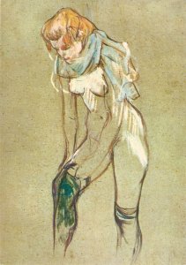 Femme qui tira son bas, by Toulouse-Lautrec Fine painting, modern French postc