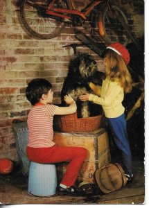 Boy and girl with their dog Modern Spabish photo postcard.