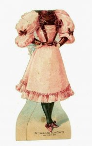 1895 Paper Doll Coffee Trade Card Victorian Xxxx Mclaughlin's Pink Dress Outfit 