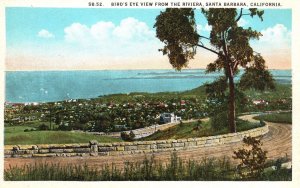 Vintage Postcard Birds Eye View From Riviera Roadway Santa Barbara California CA