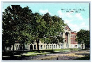 c1910 Manual Training School Campus Building Dirt Road Saginaw Michigan Postcard