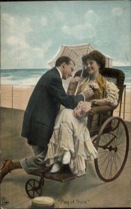 Pretty Woman Rolling Boardwalk Chair & Boyfriend TUCK Seaside Tactics Postcard