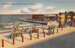 Corpus Christi Texas Surf Bath House People In View Antique Postcard V5854 