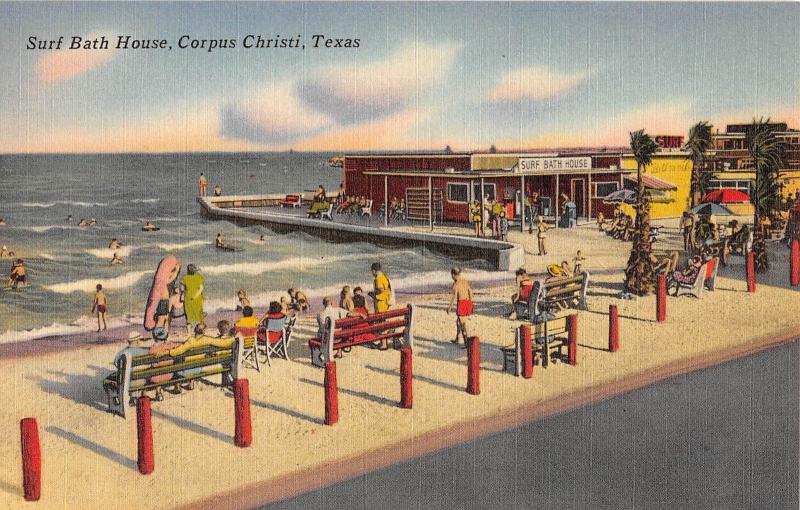 Corpus Christi Texas Surf Bath House People In View Antique Postcard V5854 