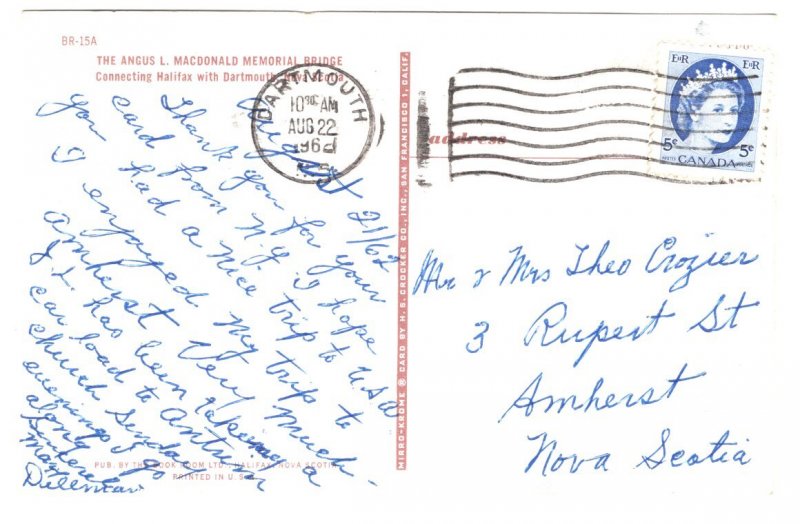 MacDonald Memorial Bridge, Halifax, Nova Scotia,  Used 1962