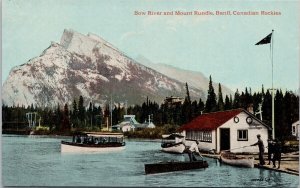 Banff Alberta Bow River Boats Tourism Mount Rundle Unused Postcard H56