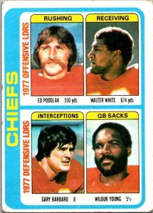 1978 Topps Football Card '77 Team Leaders Podolak White Barbaro Chiefs s...