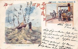 NEW YORK TO EUROPE SHIP VOYAGE STORM & SEA SICKNESS POSTCARD 1905