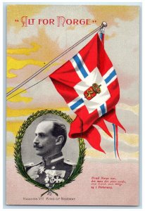 c1905 Alt for Norway Haakon VII King of Norway Flag Message Antique Postcard