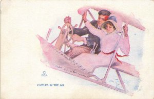 Castles In The Air Man & Woman Flying High Postcard