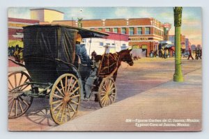 Typical Stage Coaches Street View Juarez Mexico  Linen Postcard P7