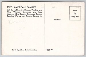 Political Two American Families Dewey and Warrens 1940s Postcard C30