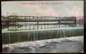 Vintage Postcard 1907-1915 Market Street Bridge & Uhl's Dam, Logansport, Indiana