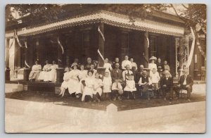 RPPC Patriotic Gathering Family or Church Group Photo Large House Postcard L39