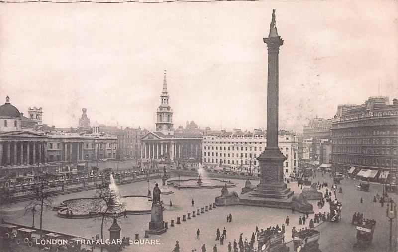 Trafalgar Square, London, England, Early Postcard, Unused