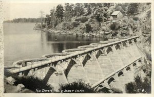 1920s RPPC Postcard C-9 The Dam, Big Bear Lake, San Bernardino Mts. CA Unposted