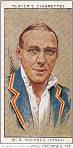 Player Vintage Cigarette Card Cricketers 1934 No 20 M S Nichols