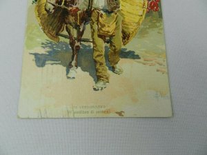 Vintage Postcard ITALY Verdummaro Fruit Seller on Donkey Lithograph 1922