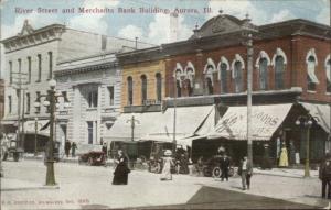 Aurora IL Stores Along River St. c1910 Postcard jrf