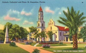 Vintage Postcard Catholic Cathedral Plaza Moorish Architecture St. Augustine FL