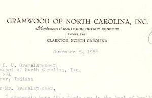 1958 GRAMWOOD OF NORTH CAROLINA INC CLARKTON NC JOHN W PRESNELL LETTER Z844