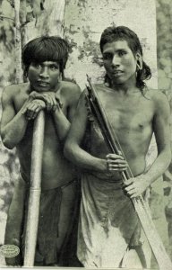 brazil, Indios Botucudos Aimoré Indians, Irmãos caçando com Arma de Bambu 1910s