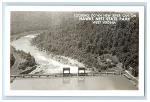 Looking Down New River Canyon Hawks Nest State Park WV RPPC Photo Postcard