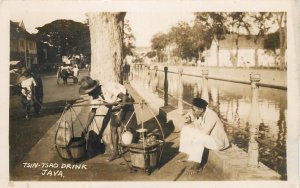 Chinese cuisine TSING TSAO drinks sellet in Java Indonesia real photo postcard