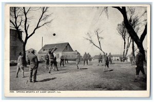 c1910 Spring Sports Volleyball Net Camp Grant Illinois YMCA Chicago War Postcard