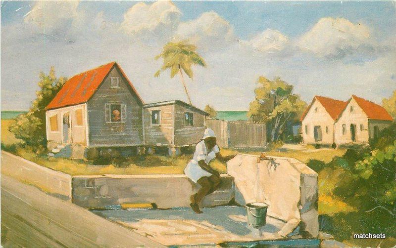 1950s Holetown St James Barbados Native water Standpipe postcard 10486