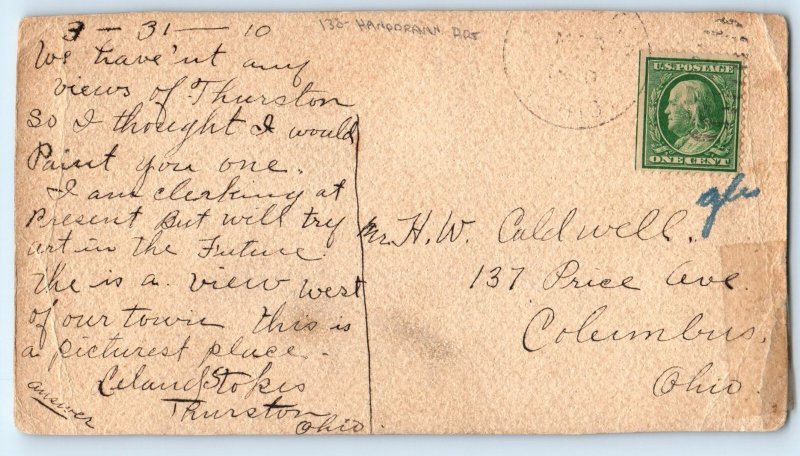 c1910's Walnut Creek Bridge West Of Thurston Hand Drawn Art Antique Postcard