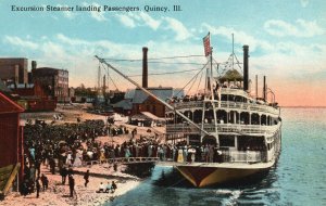 Vintage Postcard Excursion Steamer Landing Passengers Quincy Illinois Departure