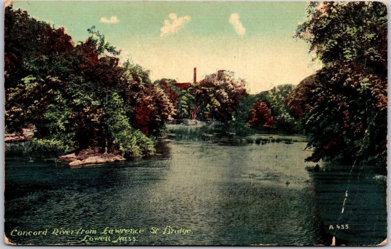 1911 Concord River From Lawrence St. Bridge Lowell Massachusetts MA Postcard