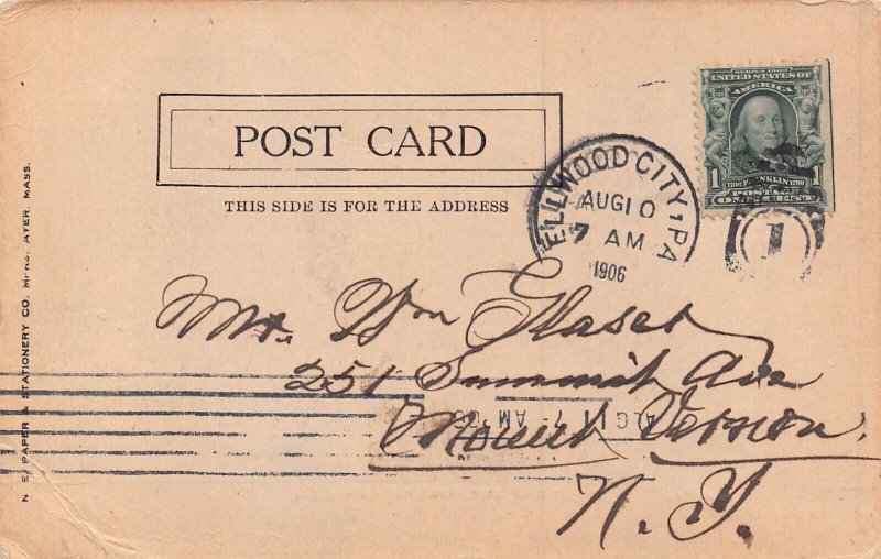 ROCK POINT PARK PENNSYLVANIA~ON PLEASURE BENT~1906 ELLWOOD CITY PA PSMK POSTCARD 