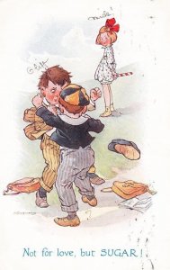 Schoolboy Fight For Sugar & Spice Sweets Sexy Girl Antique Comic Humour Postcard