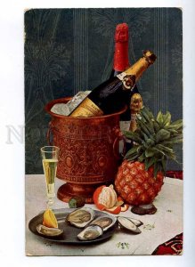 189570 NRE YEAR Still life CHAMPAGNE OYSTERS Old color-photo