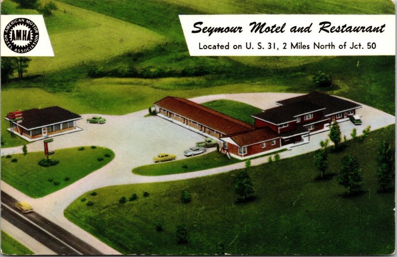 Postcard Seymour Motel and Restaurant on U.S. 31 in Seymour, Indiana