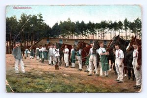 WWI German Army Soldier Life Tending To Horses  1913 DB Postcard M2 